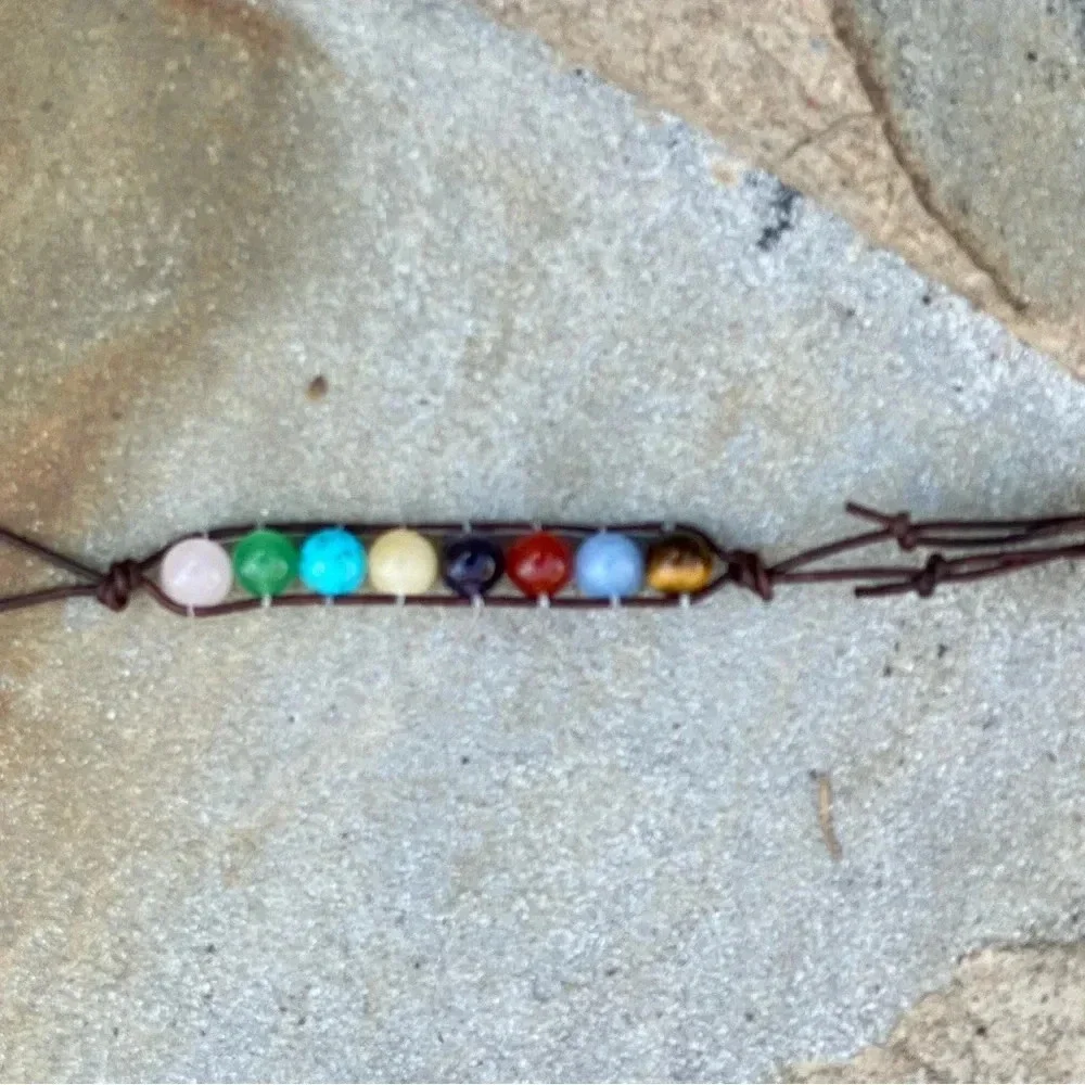 Handmade Adjustable Multicolor Bead Leather Bracelet